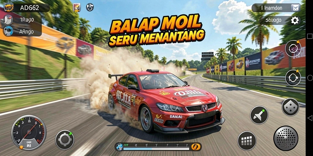Screenshot gameplay ADG62 menampilkan balapan seru di trek yang menantang.
