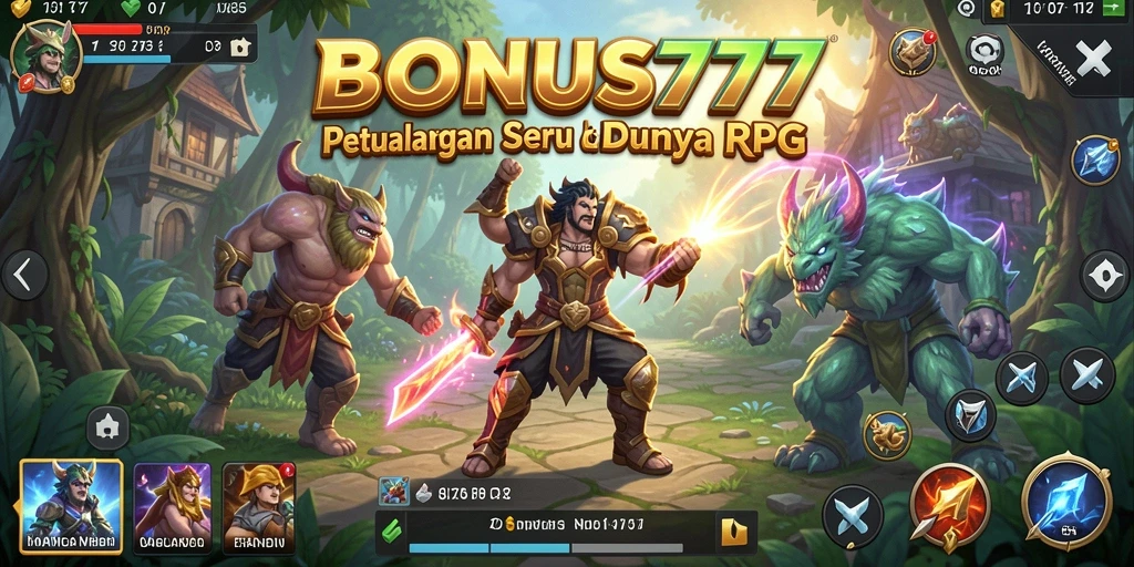 Tampilan gameplay <strong>BONUS777</strong> yang memukau dalam pertempuran RPG.