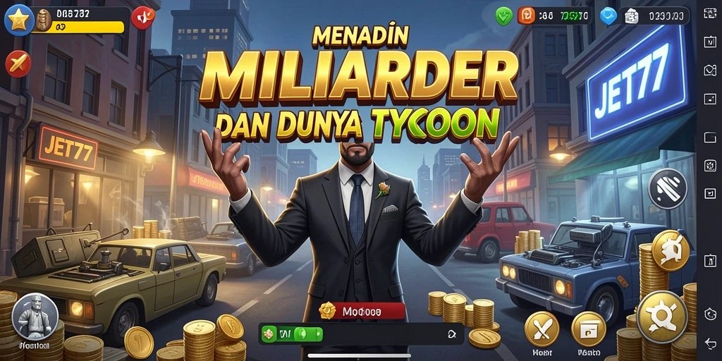 Tangkapan layar menunjukkan pemain mengelola bisnis di JET77.
