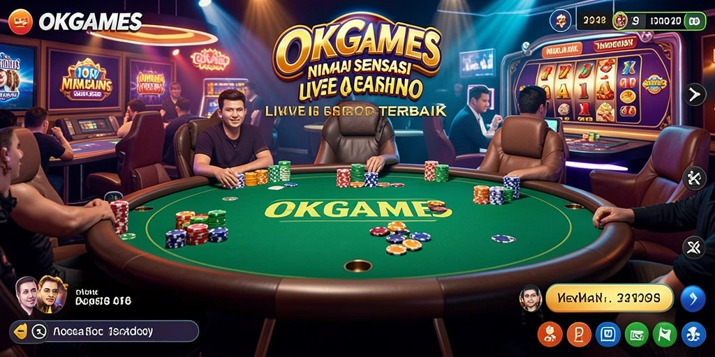 Screenshot OKGAMES menampilkan dealer langsung dan permainan yang menegangkan.
