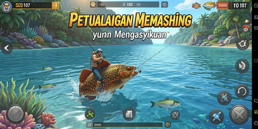 Tampilan gameplay SD107 yang menampilkan aksi memancing seru.