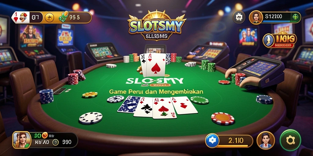 Tampilan menarik dari gameplay poker di SLOTSMY.