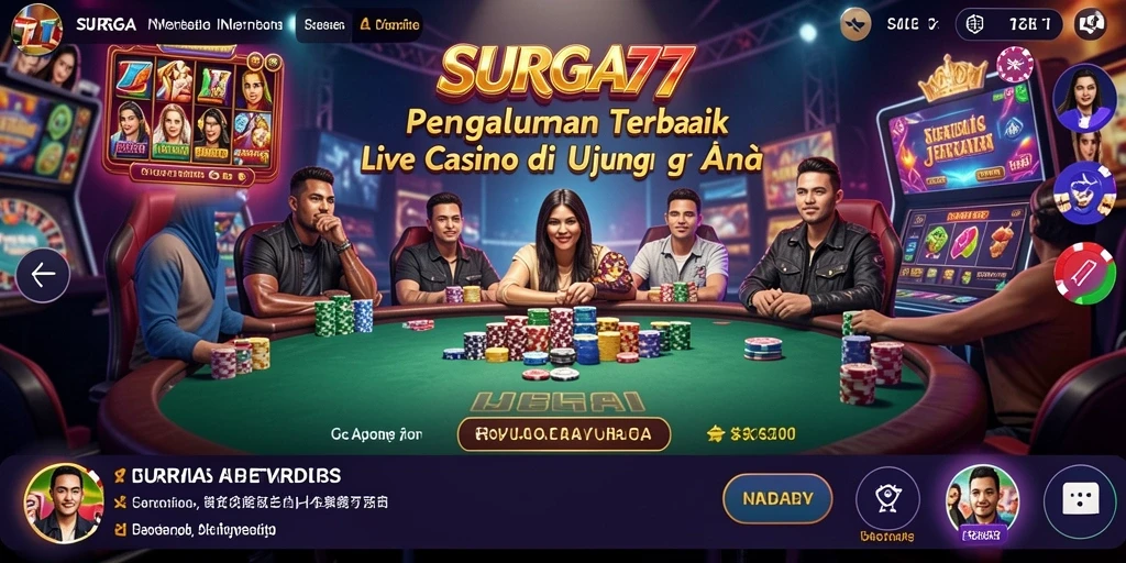 Tampilan gameplay SURGA77 yang menampilkan dealer live dan interaksi permainan.
